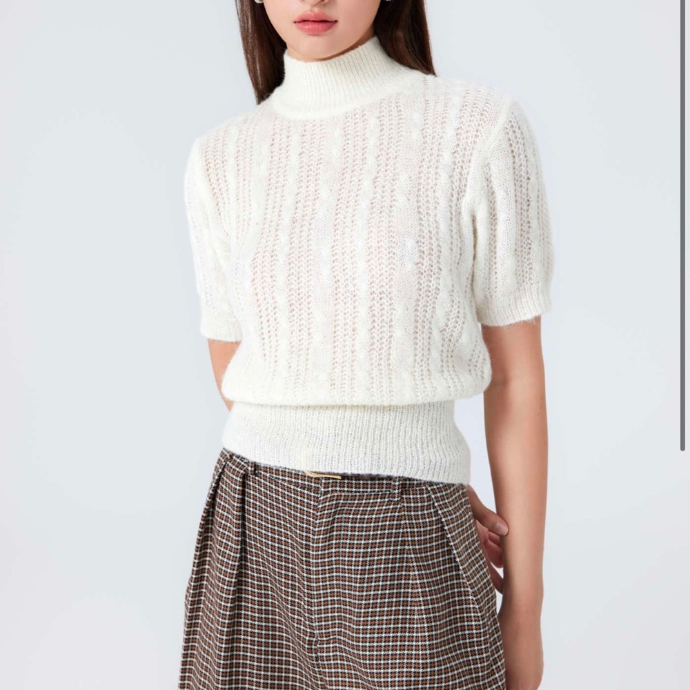 Cider White Turtleneck Sweater